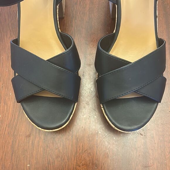 Kensie Carsyn black open toed cork platform heeled sandals Size 9 EUC - Picture 2 of 8